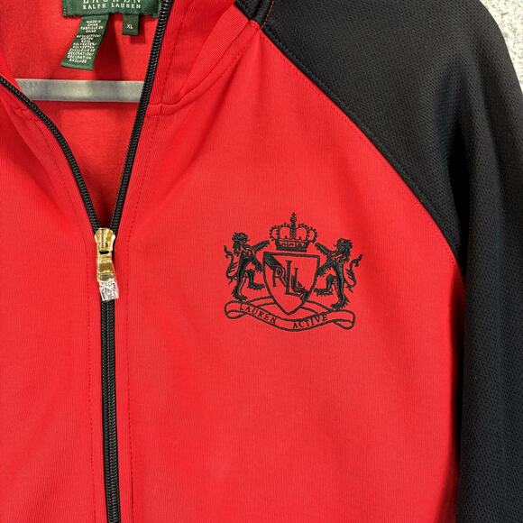 LRL Ralph Lauren Jacket Womens XL Red Preppy Crest Logo Lightweight Pockets LS - Picture 3 of 10